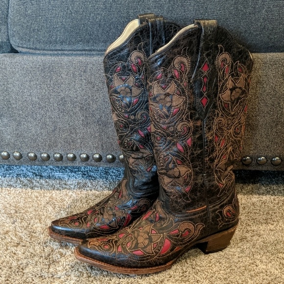 Corral Shoes - CORRAL cowgirl brown/red leather boots sz 7.5 euc